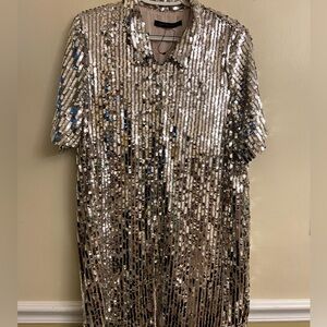 Zara Woman XL button down mini shirt/dress 34”, short-sleeve